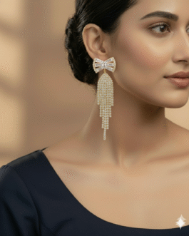 CZ Tassel Bow Earrings for Women | Long Dangle Crystal Earrings | Gold & Silver Plated Fashion Jewelry UAE