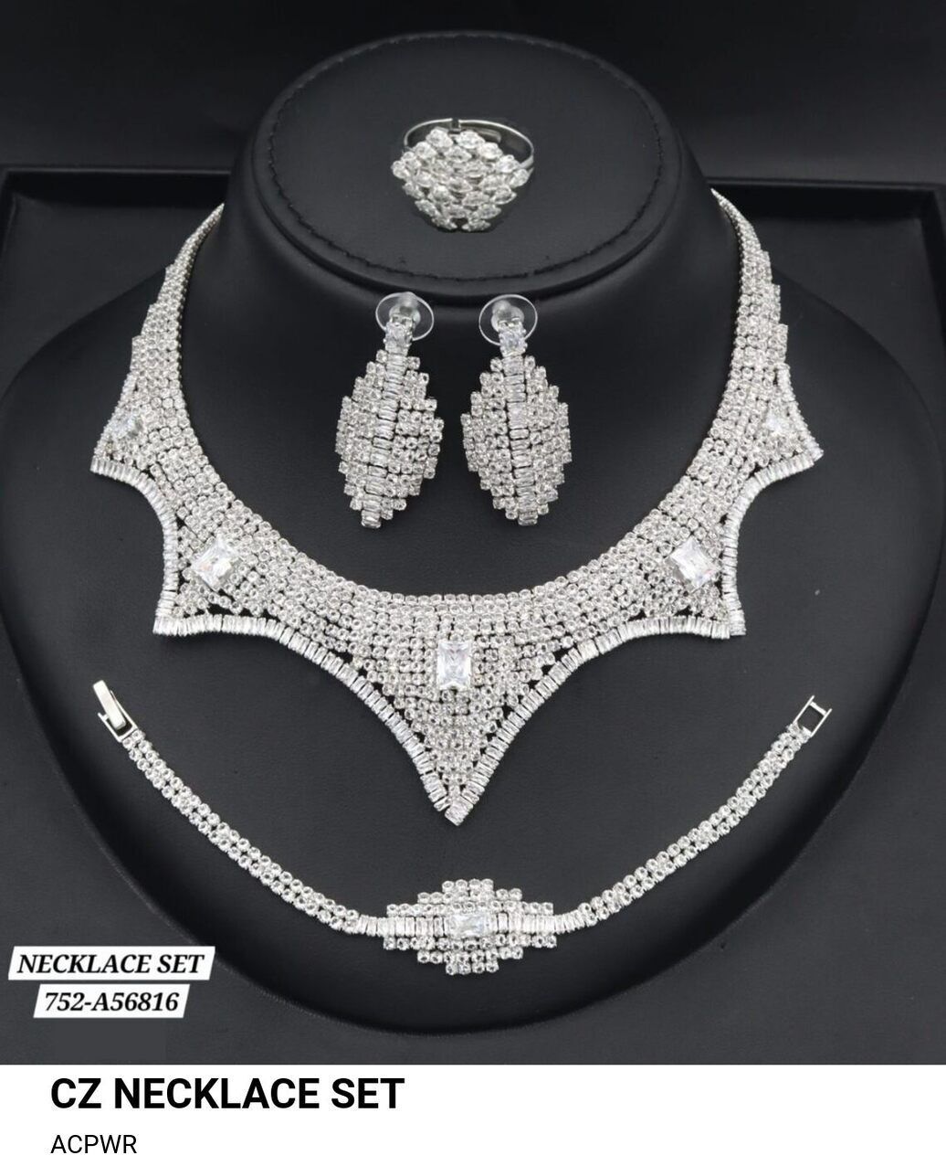Luxury CZ Necklace Set with Earrings, Bracelet & Ring | Elegant Bridal Jewelry Set for Women in UAE | Sparkling Fashion Jewelry Online