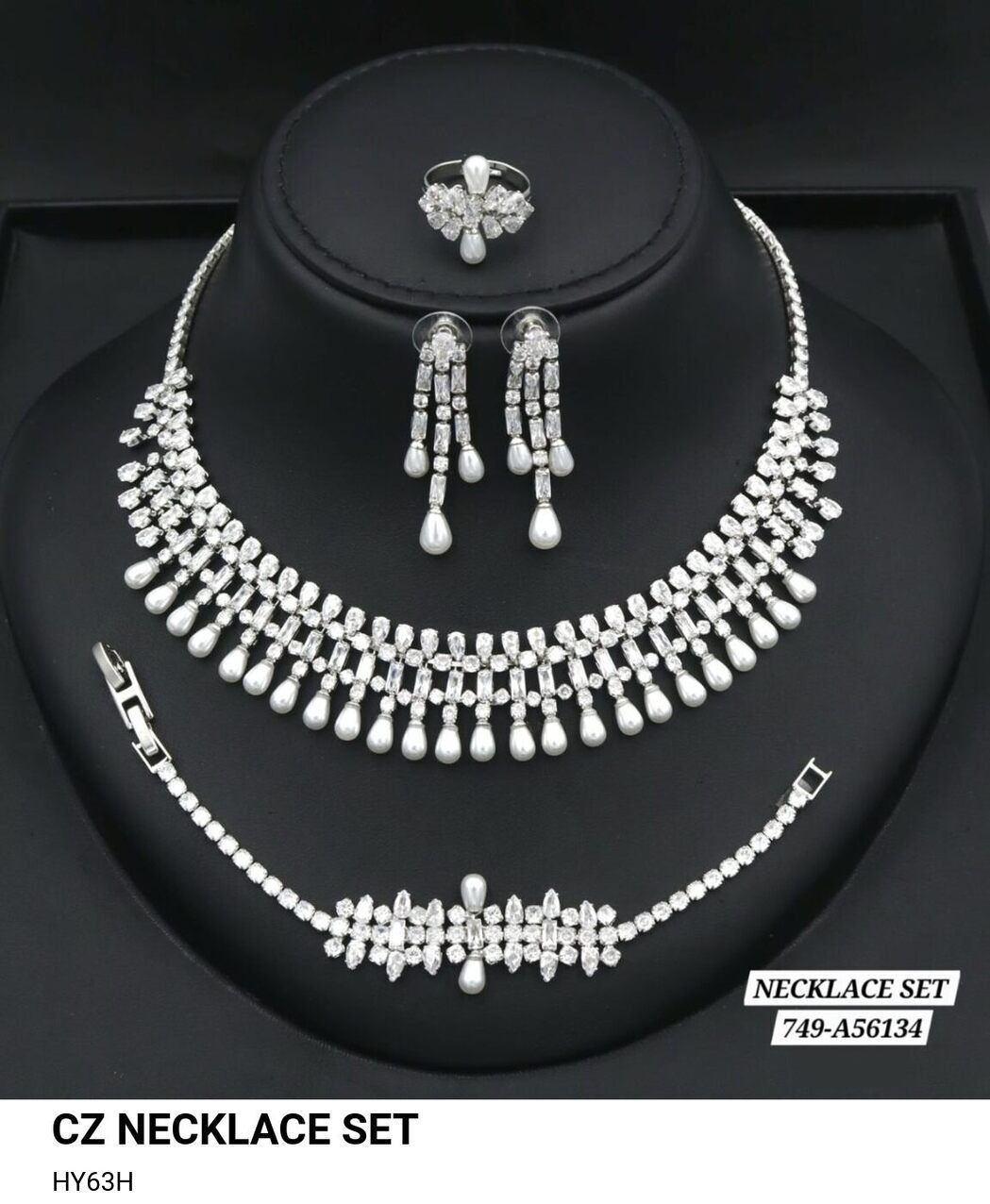 Luxury CZ Necklace Set with Earrings, Bracelet & Ring | Elegant Bridal Jewelry Set for Women in UAE | Sparkling Fashion Jewelry Online