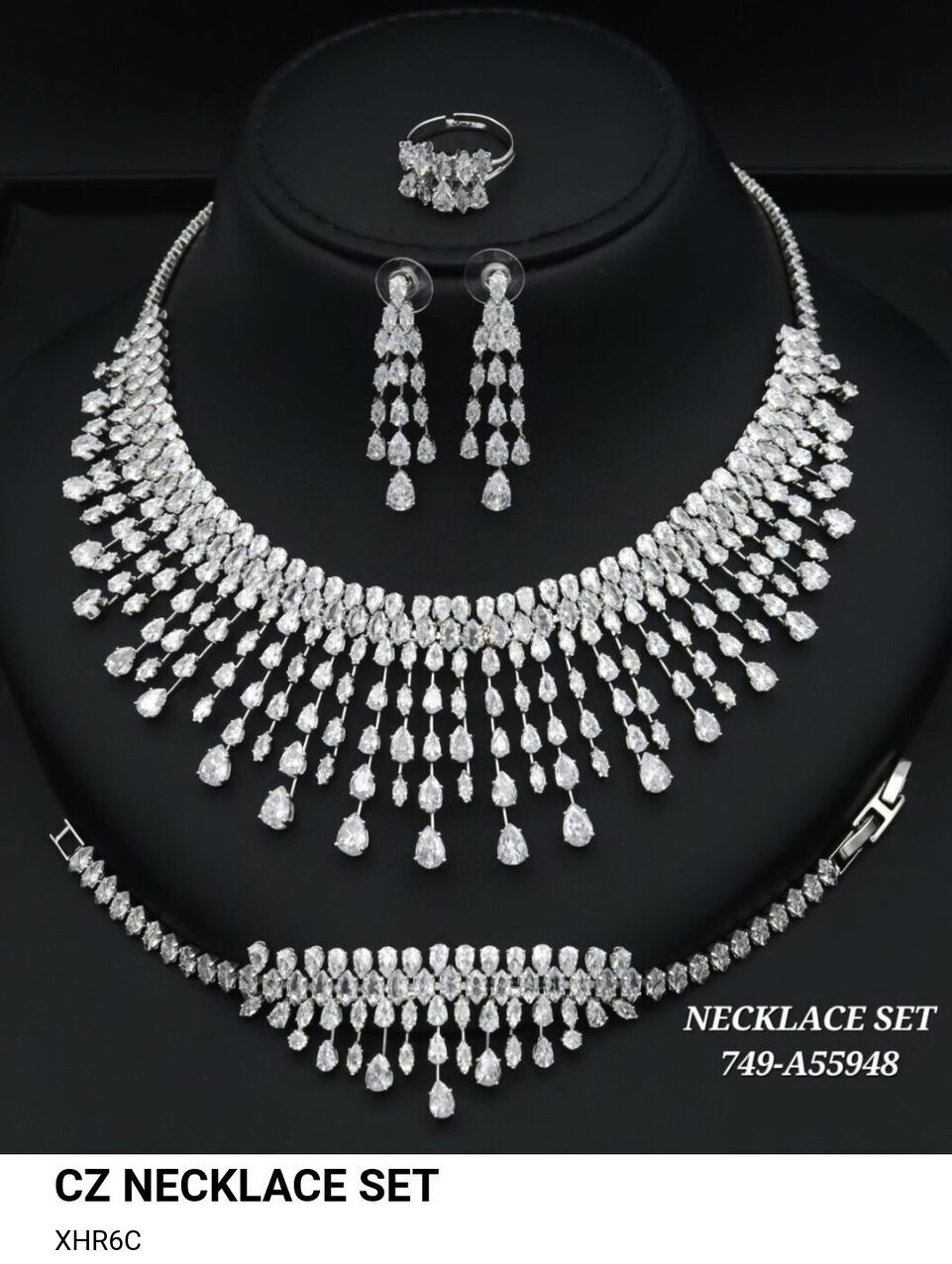 Luxury CZ Necklace Set with Earrings, Bracelet & Ring | Elegant Bridal Jewelry Set for Women in UAE | Sparkling Fashion Jewelry Online