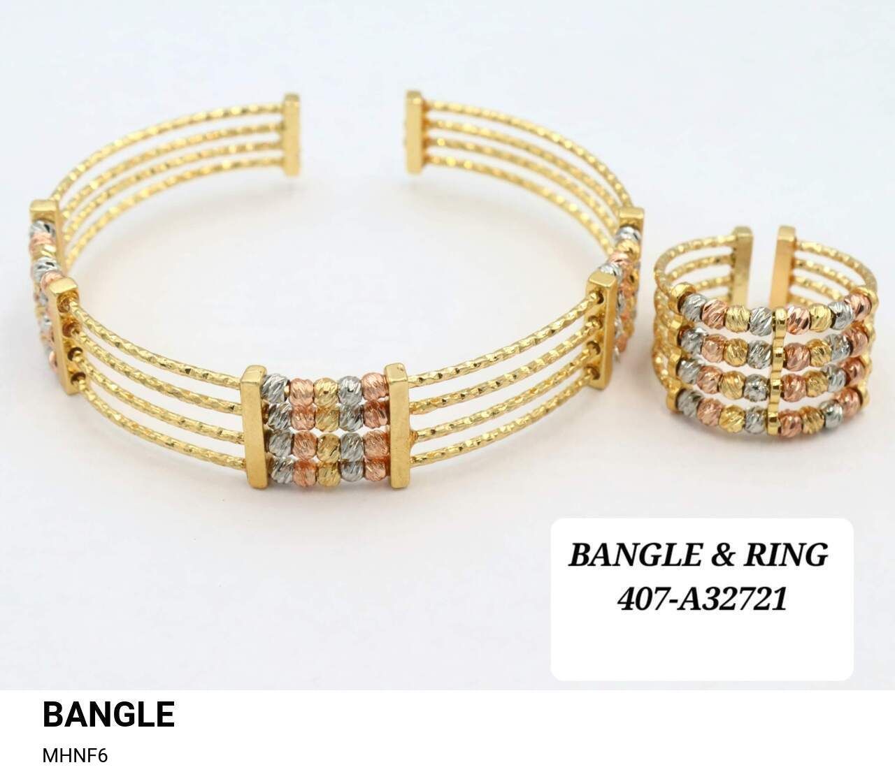 Gold-Plated Bangle & Ring Set with Tri-Color Twisted Wire Design – Lawina Jewelry UAE