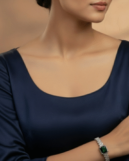 Elegant Silver-Plated Bangle and Ring Set for Women | Green Cubic Zirconia Stone | Stainless Steel Lightweight Jewelry – Lawina Fashion UAE