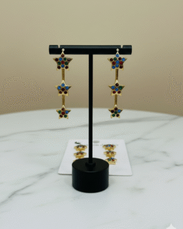 Silver 925 Star Earrings for Women | Multicolor Crystal Fashion Jewelry | Stylish Gold-Tone Star Drop Earrings | Lawina Fashion UAE