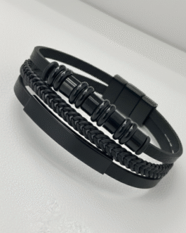 Men’s Braided Leather Bracelet | Stainless Steel Clasp & Greek Pattern Design