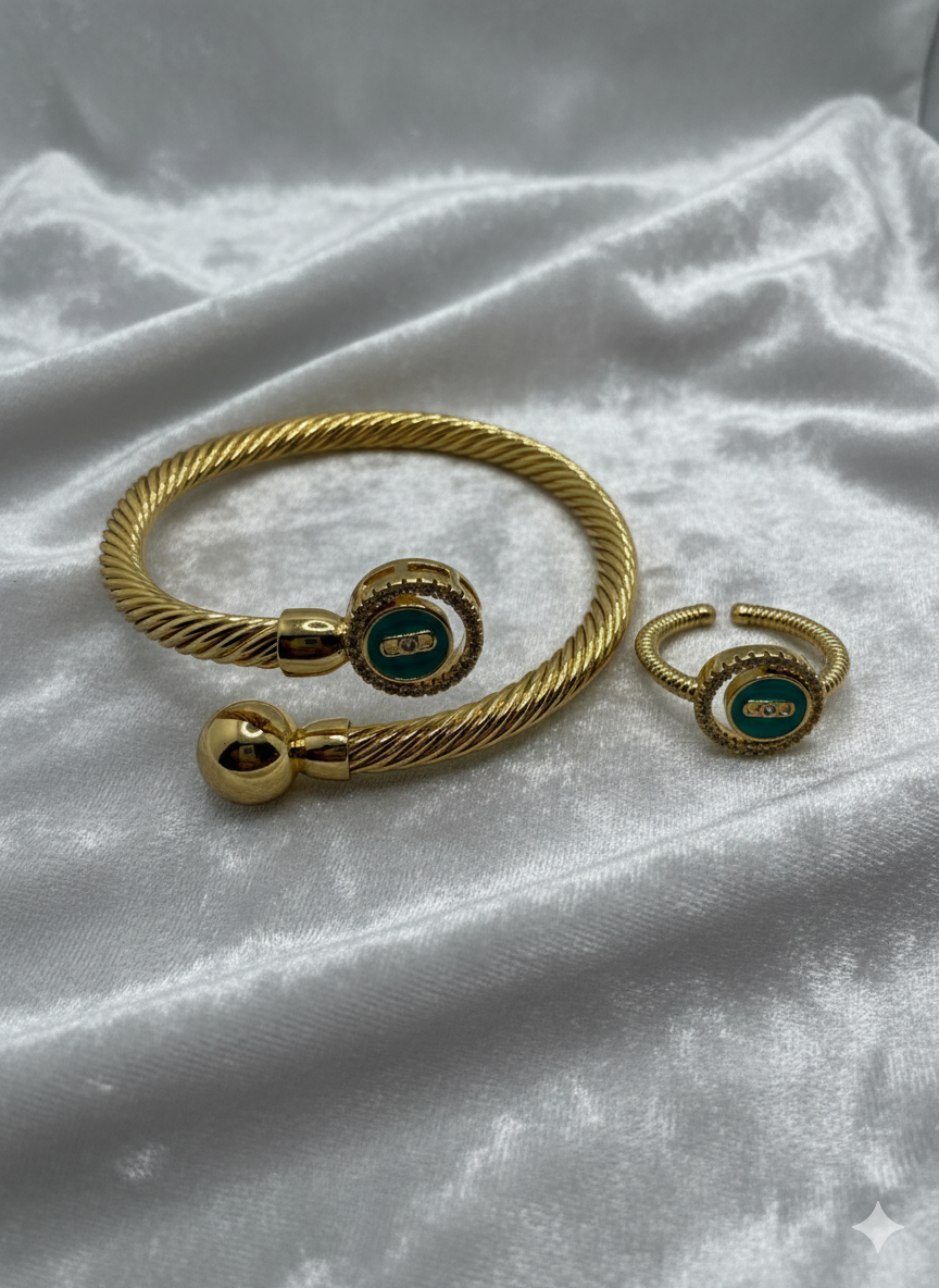 fashion jewelry uae, gold plated jewelry for women, cz bangle set uae, lawina fashion jewelry, designer bracelet and ring set, women jewelry online dubai, fashion accessories uae, adjustable bracelet gold plated, cubic zirconia jewelry uae, jewelry for women abu dhabi, lawina.store, bangle and ring combo set
