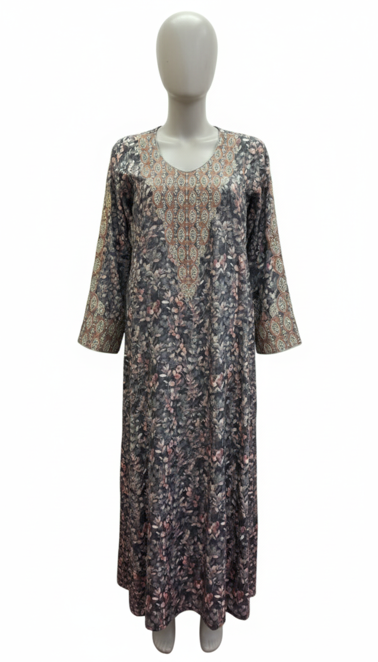 Elegant Printed Silk Kaftan Dress for Women | Long Sleeve Kaftan | Arabic Women Dresses Online UAE - Image 6