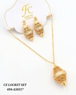 Gold-Plated CZ Lantern Locket Set for Women | Lawina Collection Necklace & Earrings | Elegant Arabic-Inspired Jewelry UAE