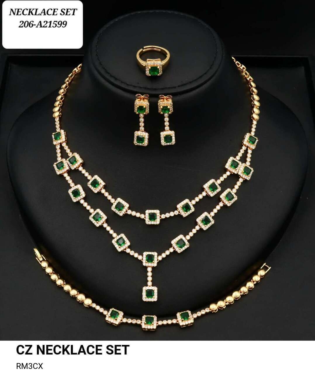 Luxury CZ Necklace Set for Women | Gold-Plated Jewelry with Sapphire Blue Stones | Three-Layer Necklace, Earrings & Ring | Bridal & Party Jewelry UAE - Image 7