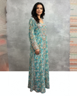 Luxury Embroidered Silk Arabic Dress for Women | Elegant Floral Beach Kaftan | Modest Fashion Long White Kaftan | Arabic Women Dress