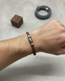 Men’s Braided Leather Bracelet | Stainless Steel Clasp & Greek Pattern Design | Premium Fashion Jewelry for Men UAE – Lawina Fashion